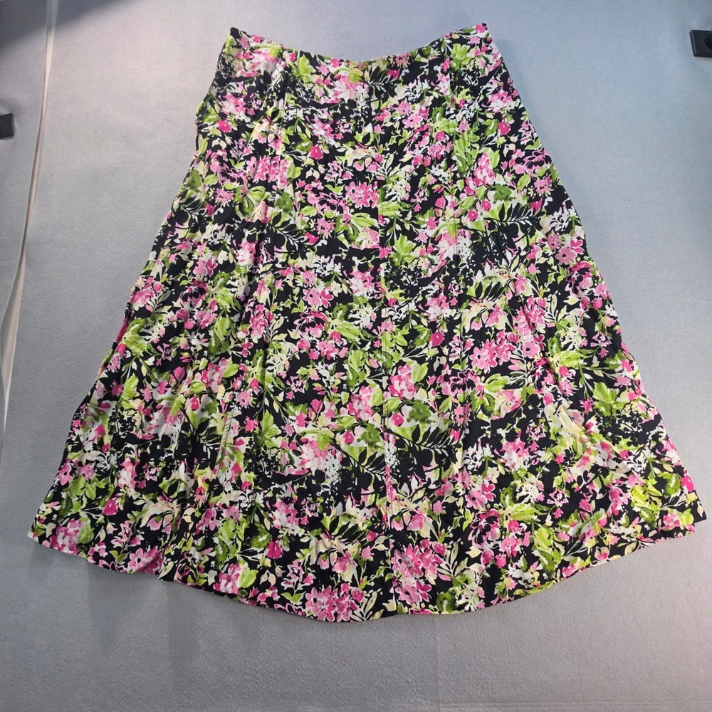 Christopher & Banks Floral Midi Skirt Size 16 Pink Green Rayon A-Line Boho